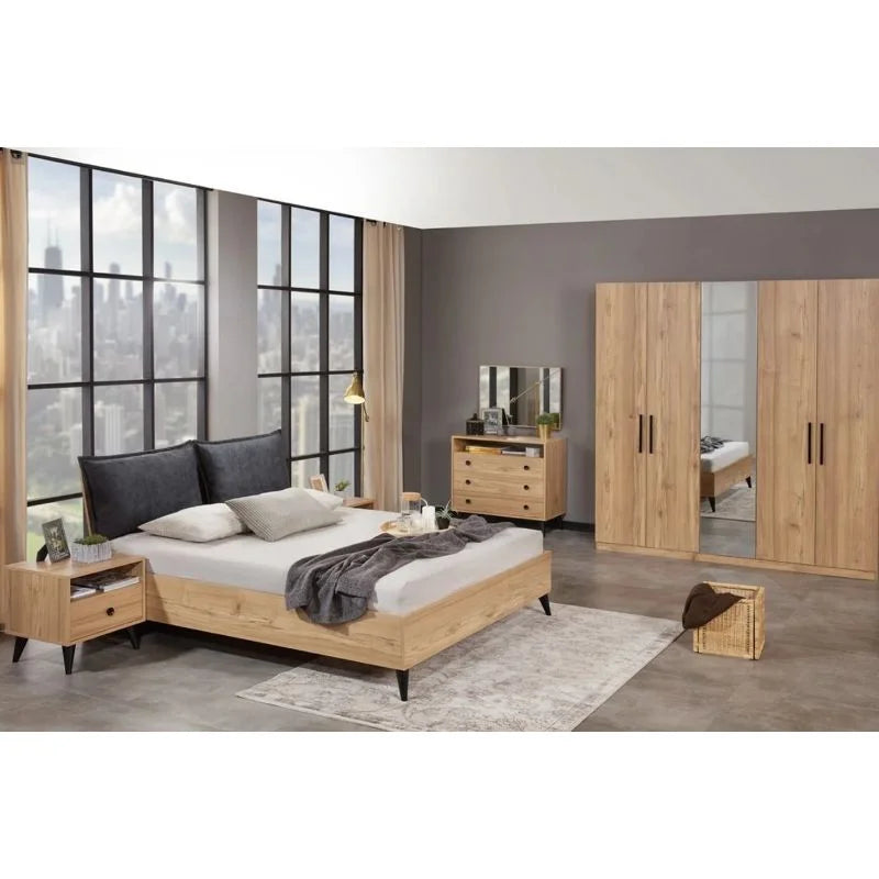 غرفة نوم، أسود / خشبى، 5 قطع