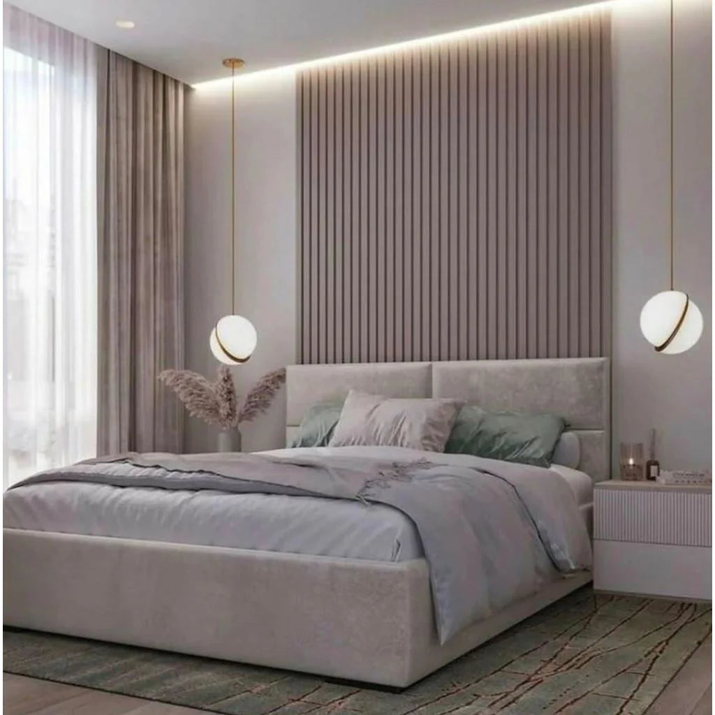 سرير سوبر كينج خشب زان احمر و قماش جلد مقلوب200×180×120 سم